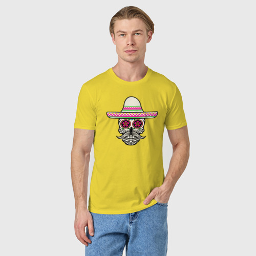 Мужская футболка хлопок с принтом Череп в сомбреро, фото на моделе #1