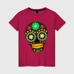 Женская футболка хлопок Коричневый мексиканский череп