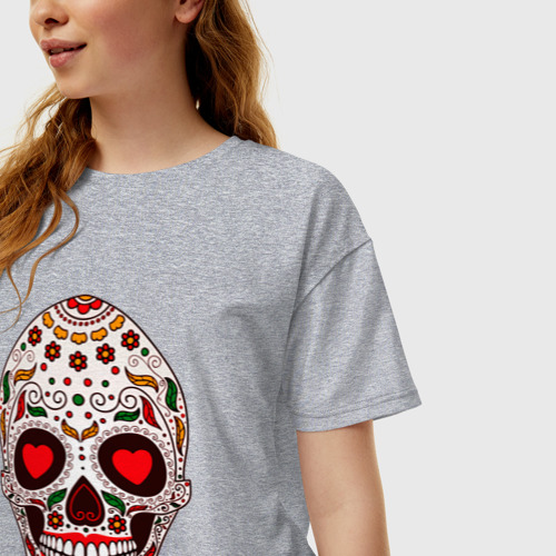 Женская футболка хлопок Oversize Влюблённый череп, цвет меланж - фото 3