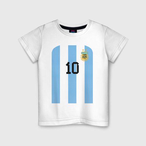 Детская футболка хлопок Месси сборная Аргентины ЧМ 2022, цвет белый