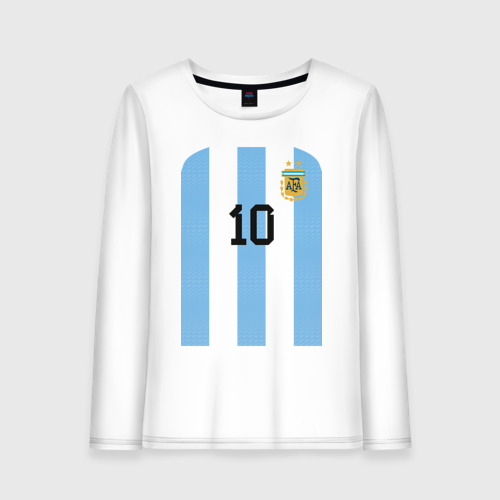 Женский лонгслив хлопок с принтом Месси сборная Аргентины ЧМ 2022, вид спереди #2