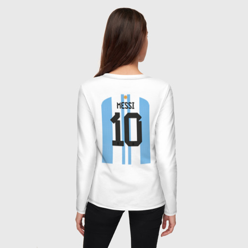 Женский лонгслив хлопок с принтом Месси сборная Аргентины ЧМ 2022, вид сзади #2