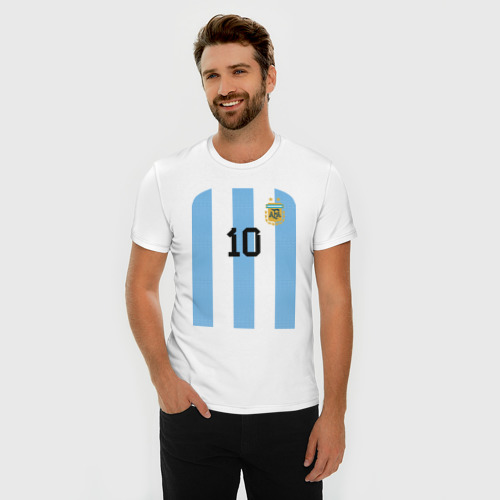 Мужская футболка хлопок Slim Месси сборная Аргентины ЧМ 2022, цвет белый - фото 3