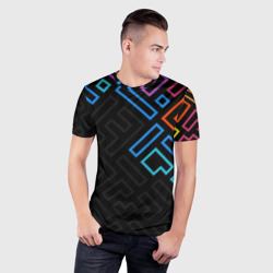 Мужская футболка 3D Slim Геометрические фигуры на тёмном фоне Тетрис - фото 2