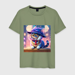Милый кот в шляпе – Мужская футболка хлопок с принтом купить со скидкой в -20%