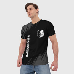 Мужская футболка 3D Danganronpa glitch на темном фоне: надпись, символ - фото 2