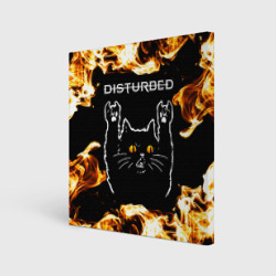 Холст квадратный Disturbed рок кот и огонь