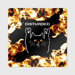 Магнит виниловый Квадрат Disturbed рок кот и огонь