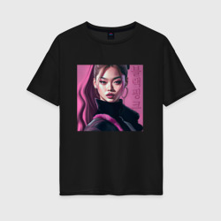 Женская футболка хлопок Oversize Blackpink Jennie рисунок портрет