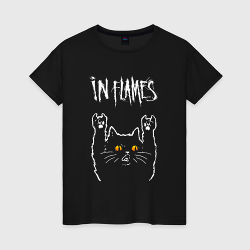 Женская футболка хлопок In Flames rock cat, цвет черный