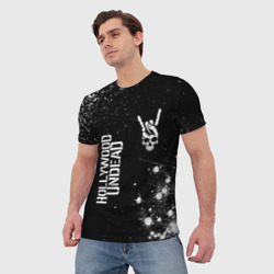 Мужская футболка 3D Hollywood Undead и рок символ на темном фоне - фото 2