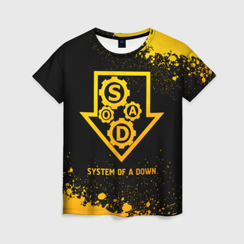 Женская футболка 3D с принтом System of a Down - gold gradient, вид спереди #2