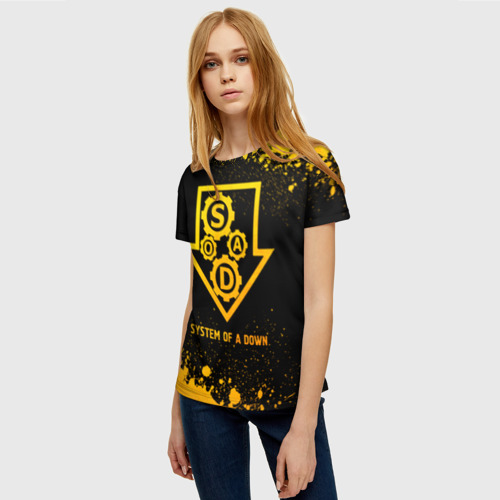 Женская футболка 3D с принтом System of a Down - gold gradient, фото на моделе #1