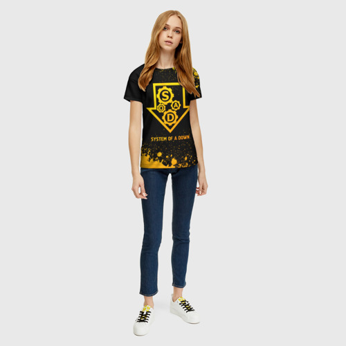 Женская футболка 3D с принтом System of a Down - gold gradient, вид сбоку #3