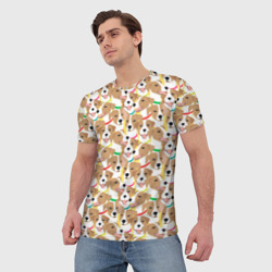 Мужская футболка 3D Джек рассел терьер в разноцветных ошейниках - фото 2