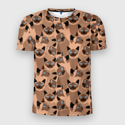 Мужская футболка 3D Slim Сиамские кошки с голубыми глазами