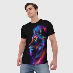 Мужская футболка 3D Лев в космосе и звезды - фото 2