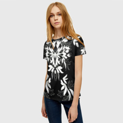 Женская футболка 3D Цветы орнамент чб - фото 2