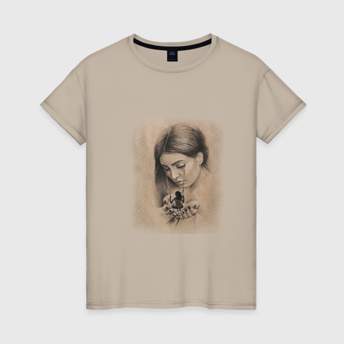 Женская футболка хлопок с принтом Качели на слезах, вид спереди #2
