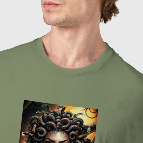 Мужская футболка хлопок Портрет разгневанной Медузы Горгоны, цвет авокадо - фото 6