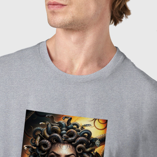 Мужская футболка хлопок Портрет разгневанной Медузы Горгоны, цвет меланж - фото 6