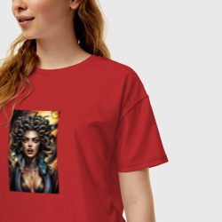 Женская футболка хлопок Oversize Портрет разгневанной Медузы Горгоны - фото 2