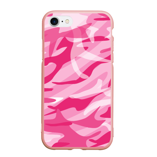 Чехол для iPhone 7/8 матовый с принтом Камуфляж в розовом, вид спереди #2
