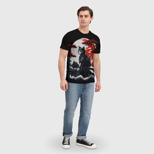 Мужская футболка 3D с принтом Котик ниндзя - мрачный, вид сбоку #3