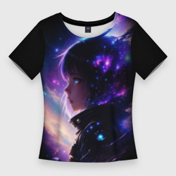Женская футболка 3D Slim Покорение космоса - девушка