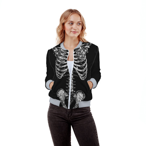 Женский бомбер 3D Скелет человека, цвет меланж - фото 3
