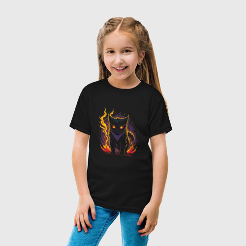 Детская футболка хлопок с принтом Пламенный кот, вид сбоку #3
