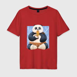 Мужская футболка хлопок Oversize Kung Fu Panda ест Рамен