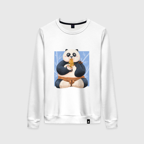 Женский свитшот хлопок Kung Fu Panda ест Рамен, цвет белый