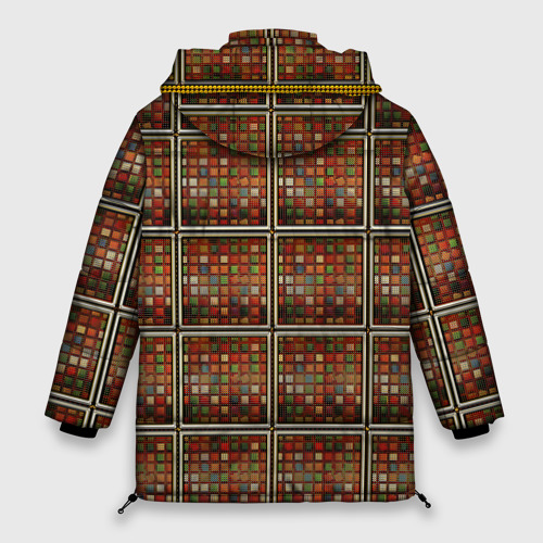 Женская зимняя куртка 3D с принтом Разноцветные мозаичные кубы, вид сзади #1