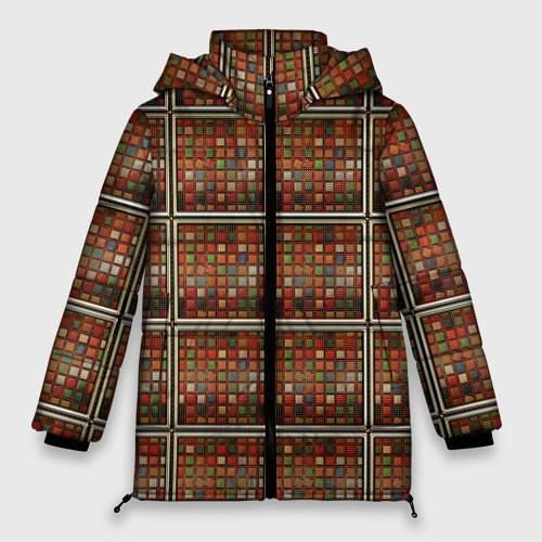 Женская зимняя куртка 3D с принтом Разноцветные мозаичные кубы, вид спереди #2