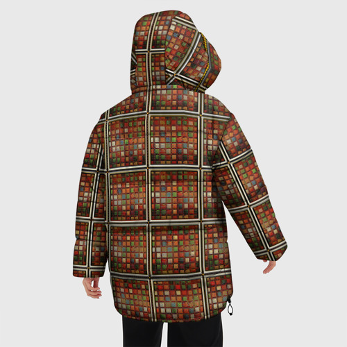 Женская зимняя куртка 3D с принтом Разноцветные мозаичные кубы, вид сзади #2