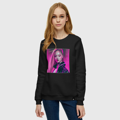 Женский свитшот хлопок Blackpink Lisa аниме рисунок, цвет черный - фото 3