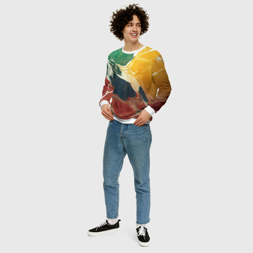 Мужской свитшот 3D Мраморная радуга, цвет белый - фото 5