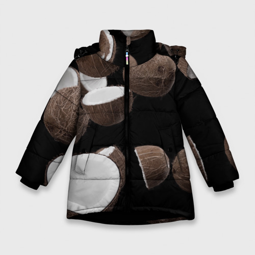 Зимняя куртка для девочек 3D с принтом Coconut, вид спереди #2