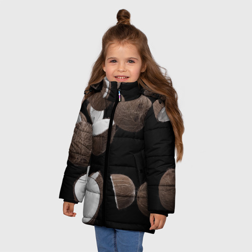 Зимняя куртка для девочек 3D с принтом Coconut, фото на моделе #1