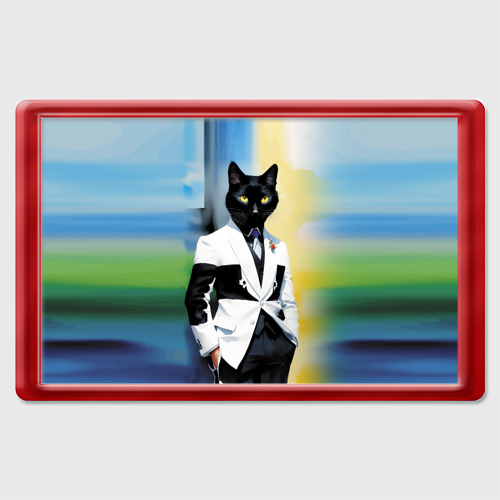 Магнит 45*70 Cat fashionista in tuxedo - neural art, цвет красный