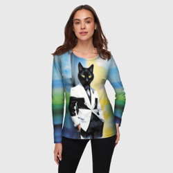 Женский лонгслив 3D Cat fashionista in tuxedo - neural art - фото 2