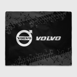 Плед 3D Volvo Speed на темном фоне со следами шин: надпись и символ
