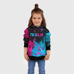 Толстовка с принтом Tesla - neon gradient: символ сверху для ребенка, вид на модели спереди №3. Цвет основы: черный