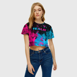 Женская футболка Crop-top 3D Tesla - neon gradient: символ сверху - фото 2