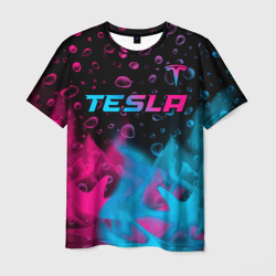 Мужская футболка 3D Tesla - neon gradient: символ сверху