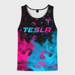 Мужская майка 3D Tesla - neon gradient: символ сверху