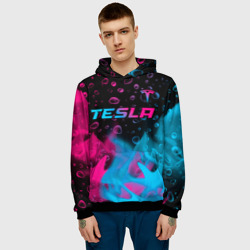 Мужская толстовка 3D Tesla - neon gradient: символ сверху - фото 2