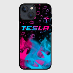 Чехол для iPhone 13 mini Tesla - neon gradient: символ сверху