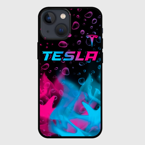 Чехол для iPhone 13 mini Tesla - neon gradient: символ сверху